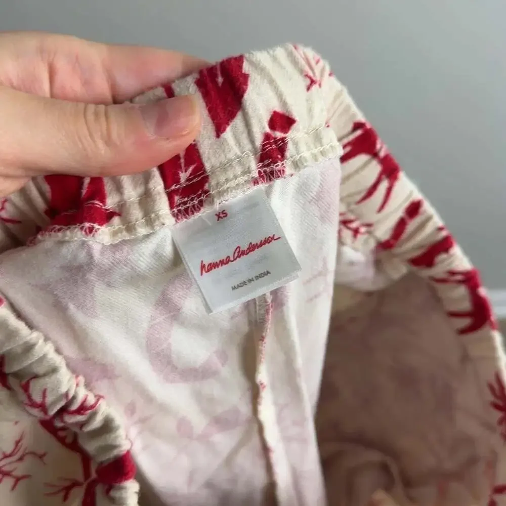 Hanna Andersson Holiday Pajama Pants Size XS Reindeer Snowflake Print Cotton Wms